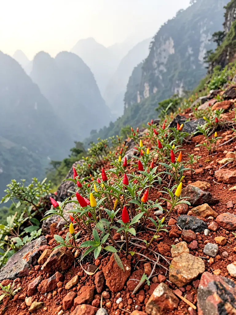 Cây ớt thóc trĩu quả trên nương đồi đá vùng cao Mường Khương, Lào Cai